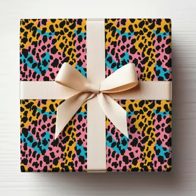 Colorful Leopard Print Gift Wrap with Ribbon Package