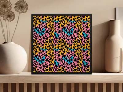 Vibrant Leopard Spots Art Print With Black Frame