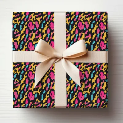 Colorful Pattern Gift Wrap with Cream Bow