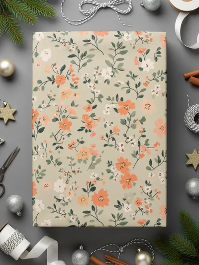 Modern Ditsy Flower Pattern Beige Botanical Illustration Digital - Moore and Mountain