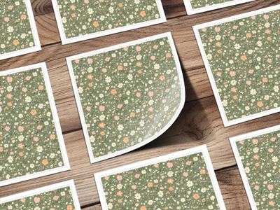 Modern Ditsy Flower Pattern on Green Background Digital - Moore and Mountain