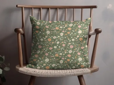 Modern Ditsy Flower Pattern on Green Background Digital - Moore and Mountain