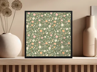 Modern Ditsy Flower Pattern on Green Background Digital - Moore and Mountain