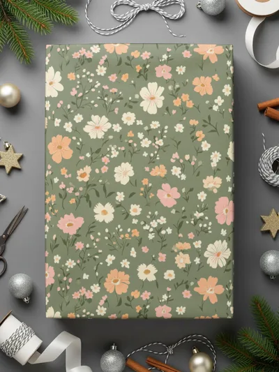 Modern Ditsy Flower Pattern on Green Background Digital - Moore and Mountain