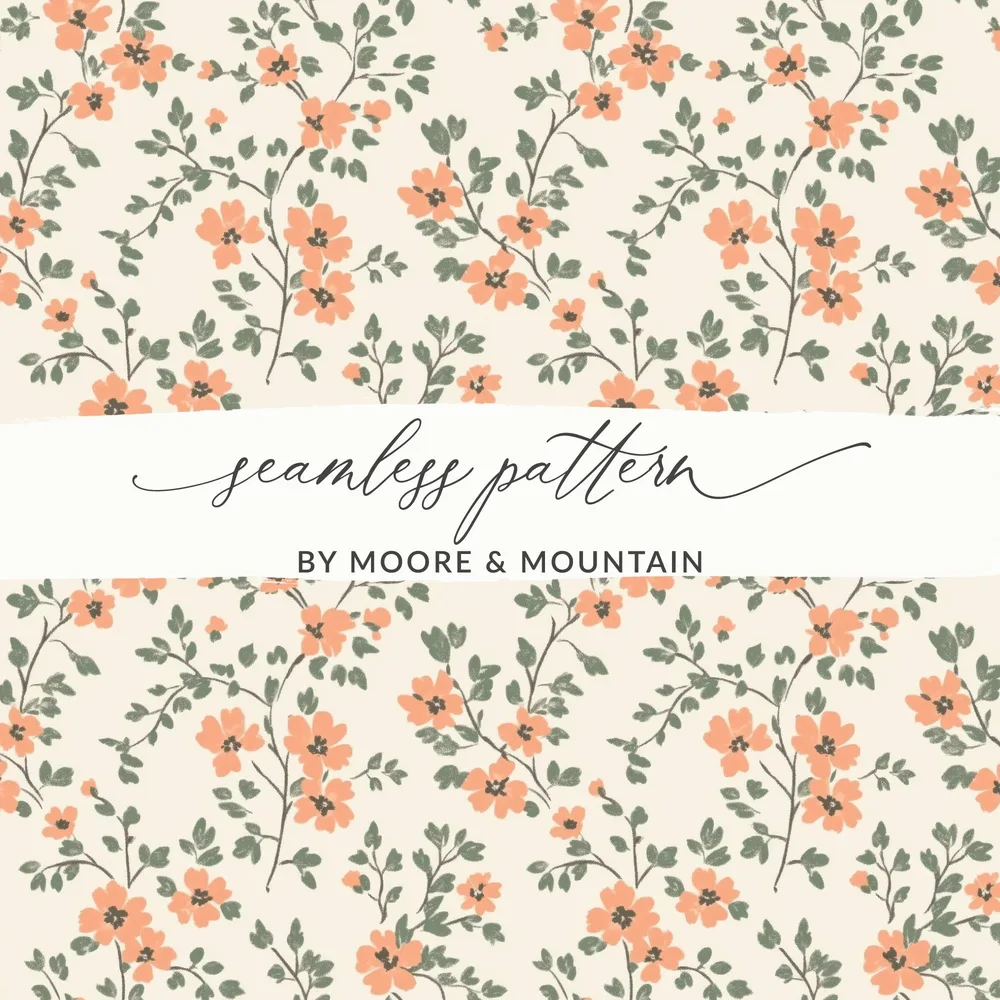 Modern Ditsy Flower Pattern with Elegant Peach Blooms Digital - Moore and Mountain