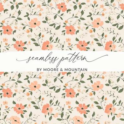 Modern Ditsy Flower Pattern with Peach Blooms Digital