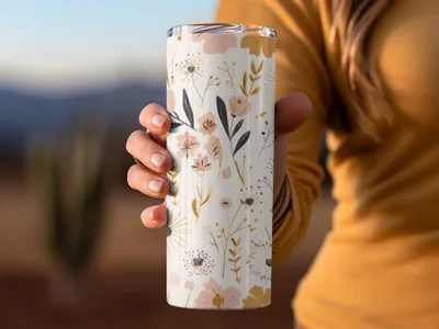 Floral Patterned Tumbler with Botanical Design