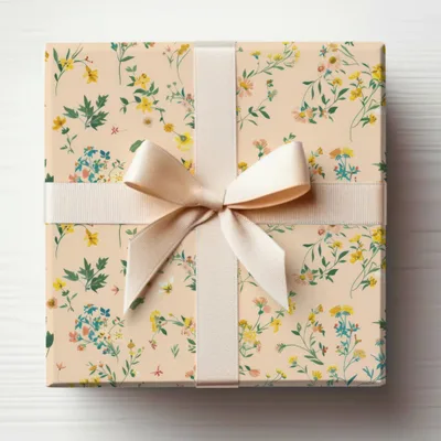 Elegant Floral Gift Box with Cream Ribbon Design