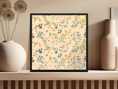 Elegant Floral Pattern Black Framed Wall Art Print