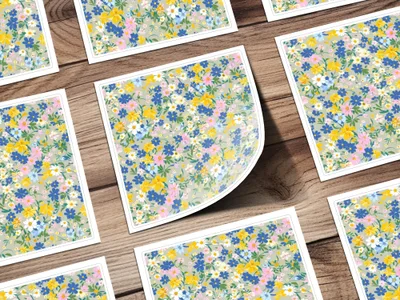 Vibrant Floral Print with Yellow and Blue Flowers Stickers