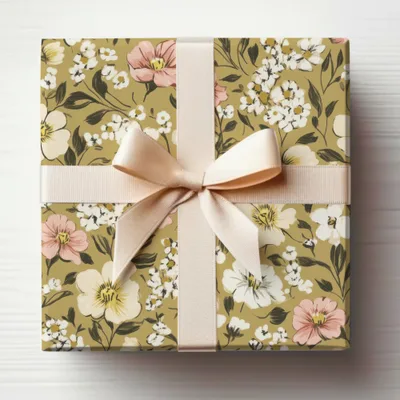 Elegant Floral Pattern Gift Wrap with Cream Bow