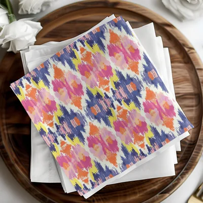 Vibrant Floral Ikat Pattern Decorative Napkin Set