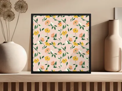Modern Light Pink Seamless Watercolor Floral Pattern with Peach Background Digital - Moore and Mountain