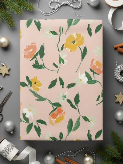 Modern Light Pink Seamless Watercolor Floral Pattern with Peach Background Digital - Moore and Mountain