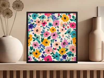 Vibrant Colorful Floral Pattern Framed Wall Art Decor