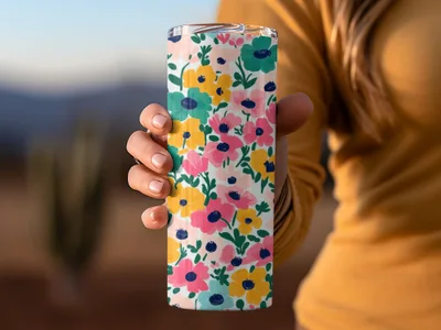 Colorful Floral Patterned Insulated Tumbler Cup