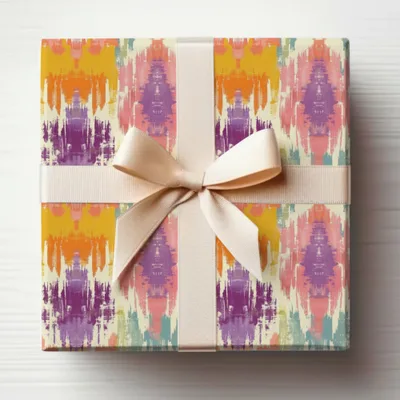 Colorful Abstract Patterned Gift Wrap Box with Ribbon