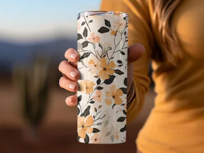 Floral Yellow and Black Patterned Tumbler Product