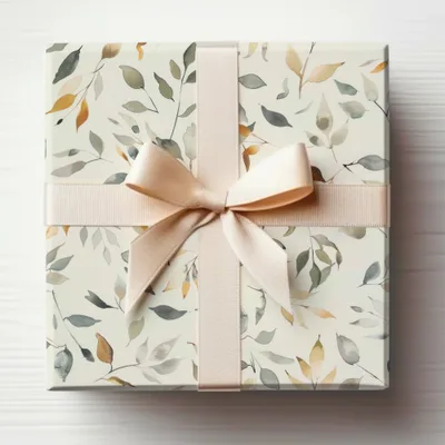Elegant Leaf Patterned Gift Box with Ribbon Bow Design