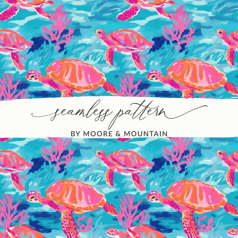 Colorful Sea Turtles Seamless Pattern Design Print