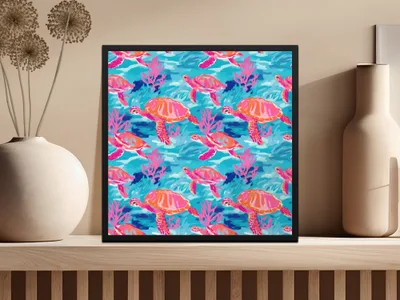 Vibrant Sea Turtle Art Illustration Print Decor Product