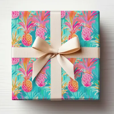 Tropical Pineapple Design Gift Wrap Paper with Ribbon