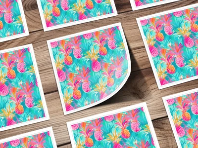 Tropical Pineapple Print Vibrant Colorful Art Prints