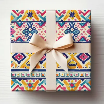Colorful Geometric Pattern Gift Box with Bow Product