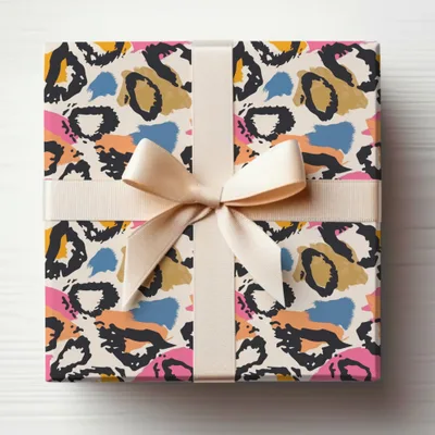 Colorful Abstract Patterned Gift Wrap with Ribbon
