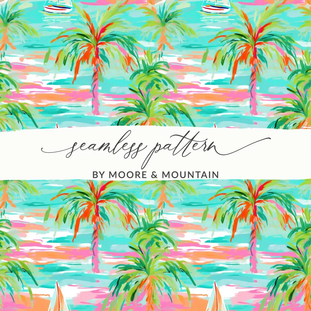 Colorful Tropical Palm Trees Seamless Pattern Design