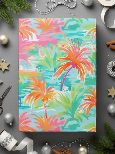 Vibrant Tropical Palm Trees Colored Paper Gift Wrapping