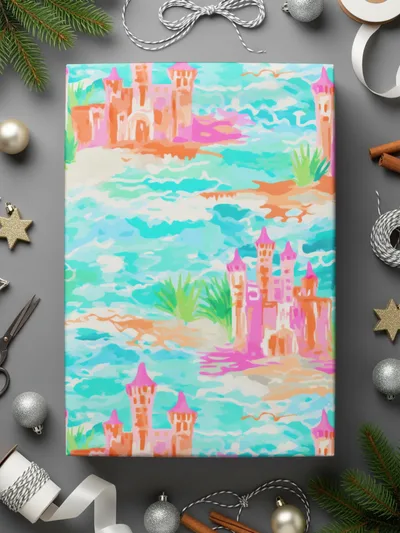 Colorful Castle and Ocean Themed Wrapping Paper