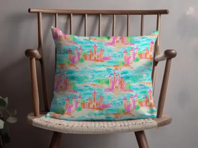 Colorful Castle Landscape Throw Pillow for Home Decor