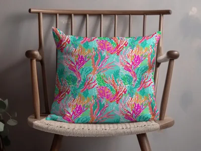 Vibrant Colorful Coral Reef Print Decorative Pillow