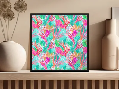 Vibrant Abstract Coral Reef Pattern Framed Art Print