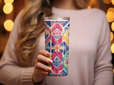 Vibrant Geometric Design Insulated Tumbler for Hot and Cold Drinks