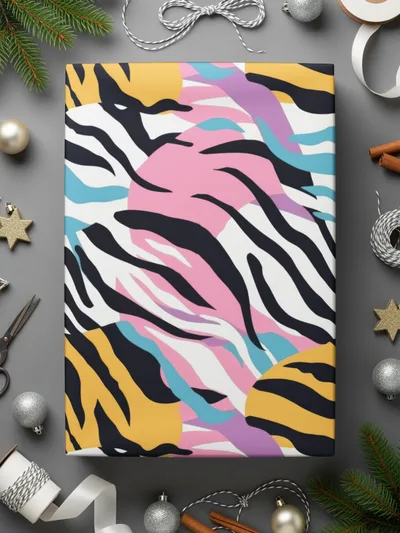 Colorful Abstract Zebra Stripes Design Wrapping Paper