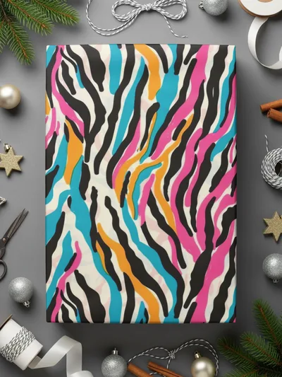 Vibrant Multicolor Zebra Print Gift Wrap Product