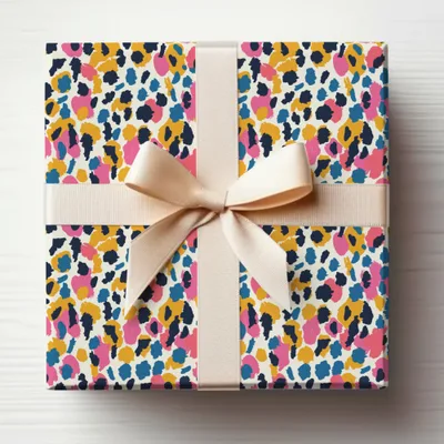 Colorful Leopard Print Gift Wrap with Elegant Ribbon Design