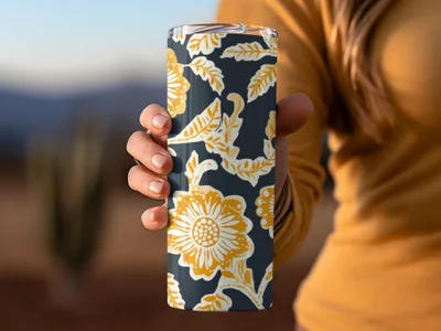 Mustard Floral Indian Motif on Dark Background Design - Moore and Mountain