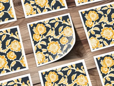 Mustard Floral Indian Motif on Dark Background Design - Moore and Mountain
