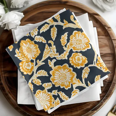 Mustard Floral Indian Motif on Dark Background Design - Moore and Mountain