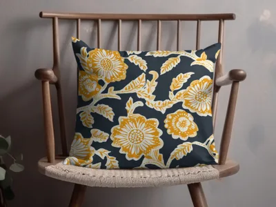 Mustard Floral Indian Motif on Dark Background Design - Moore and Mountain