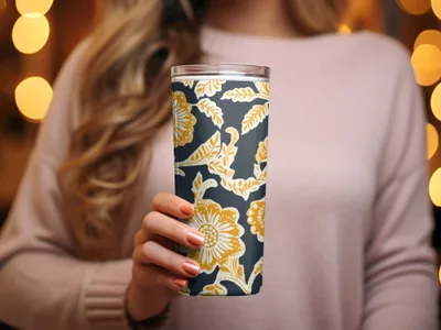 Mustard Floral Indian Motif on Dark Background Design - Moore and Mountain