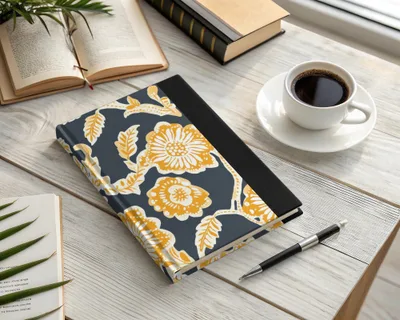 Mustard Floral Indian Motif on Dark Background Design - Moore and Mountain