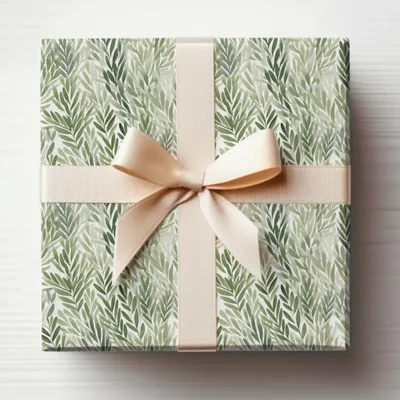 Elegant Green Leaf Patterned Gift Wrap Box Package