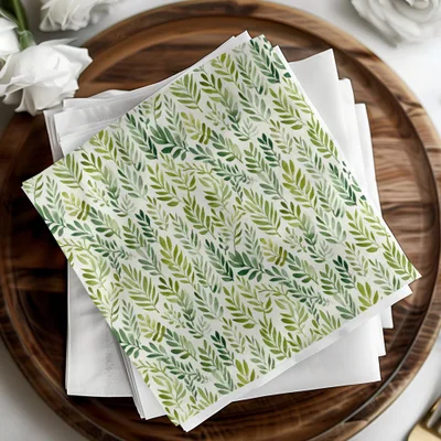 Green Botanical Leaf Print Napkin Set for Entertaining