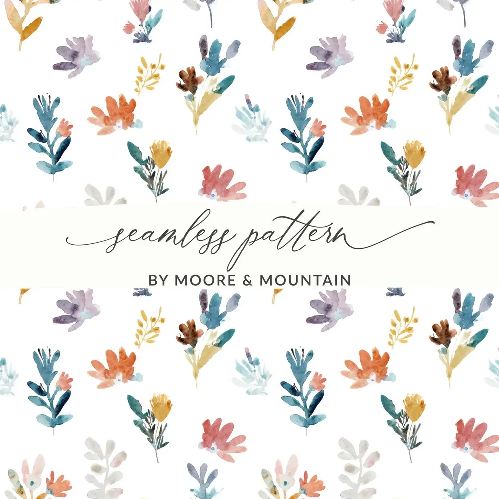 Muted Watercolor Floral Seamless Pattern Digital Paper, Flower Pattern for Fabric, Scrapbooking Paper, Digital Download - Moore and Mountain