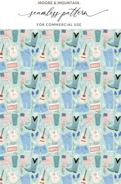 Nashville Country Music Seamless Pattern for Commercial Use
