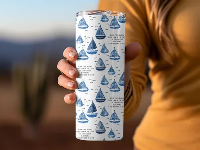 Inspirational Sailboat Design Tumbler with Bible Verse